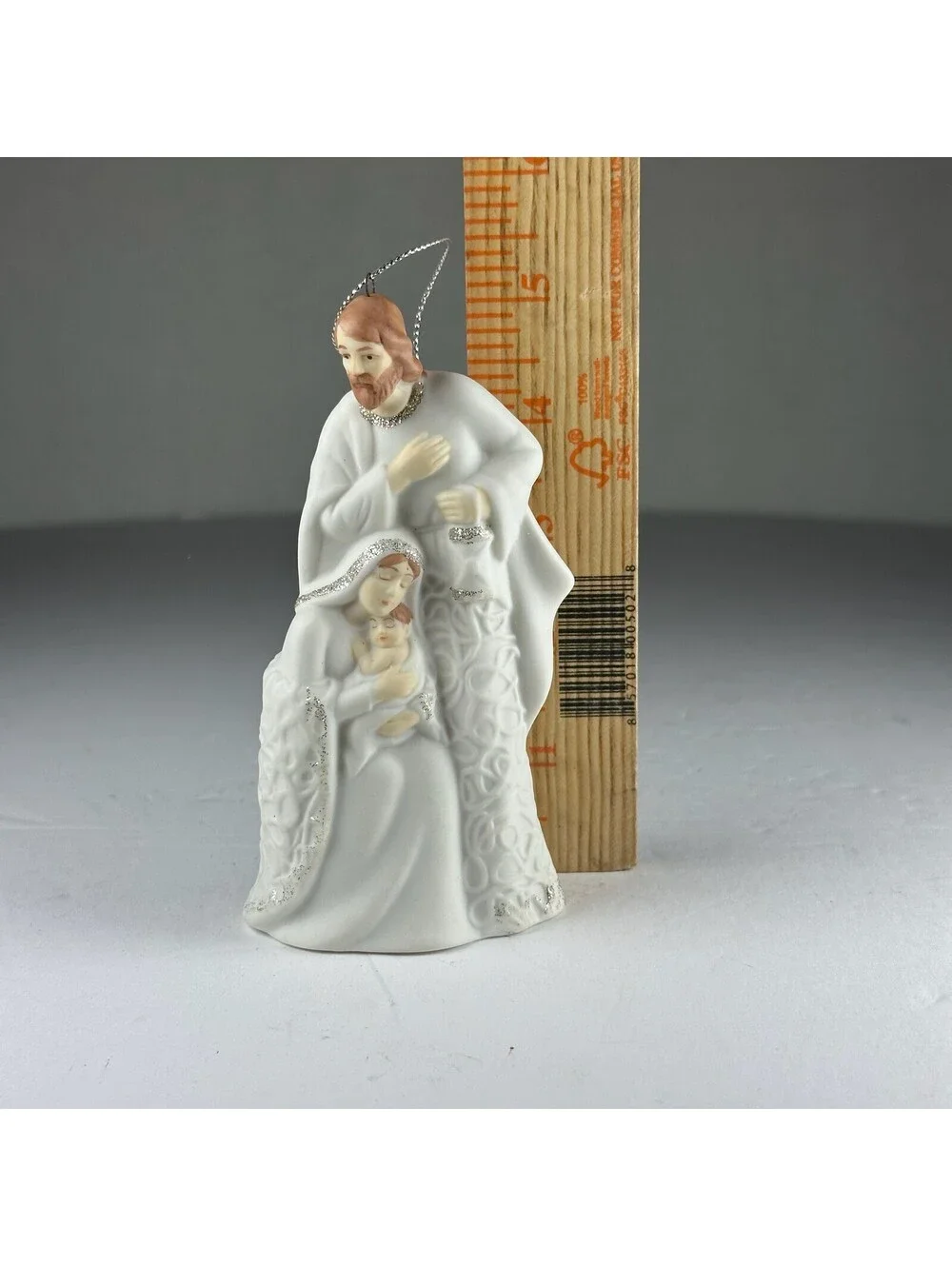 Holy Family Nativity Christmas Ornament White Porcelain Style S-12